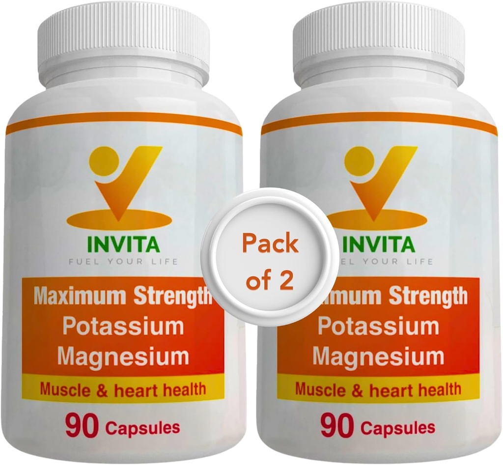 Invita supliment de magneziu potasic (180 capsule) Complex de magneziu de mare absorbţie de potasiu cu Aspartat & Clorura - susţine cardiovascular, Muşchi şi Nervi - fără OMG-uri şi gluten