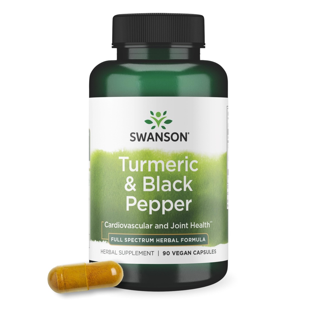Swanson Premium- Turmeric "&" Pepper negru - Antioxidant, Digestion "&" Suport comun - 90 Veg Caps