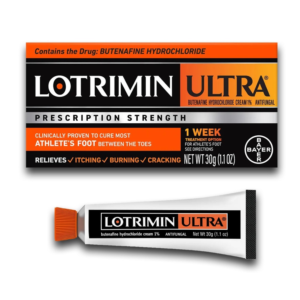 Lotrimin Ultra 1 saptamana de tratament atlet de picior, puterea de prescriptie butanafine clorhidrat 1%, cure cele mai atlete de picior între degetele de la picioare, crema, 1.1 Oz