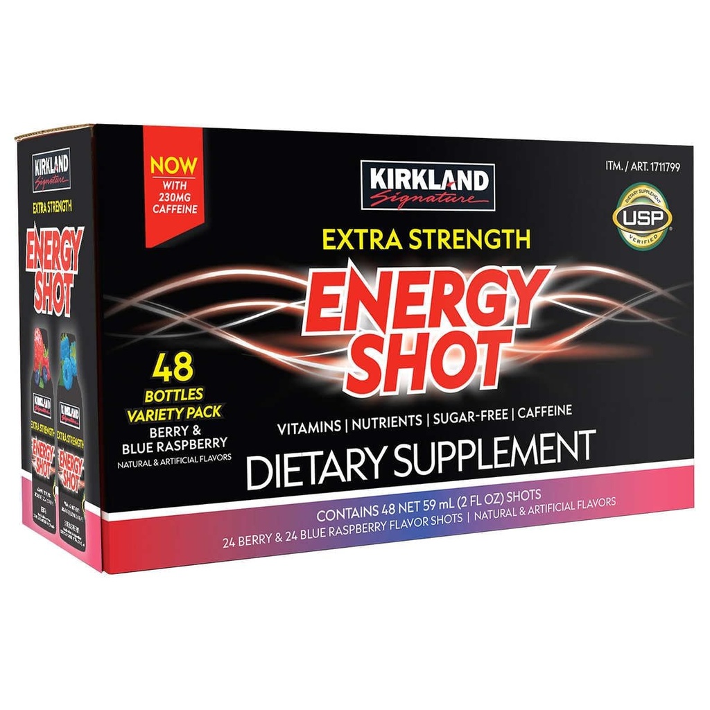 Kirkland Signature Extra Power Energy Shot Variety, 2 Ounce Bottle (48 Count)