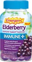Emmergen-C Imune+ Elderberry Gummies, 750 mg vitamina C cu vitamina D, zinc și electroliți, suport imunitar Supliment alimentar, Cafeina gratuit, Gluten gratuit, Aroma de soc - 45 Conte