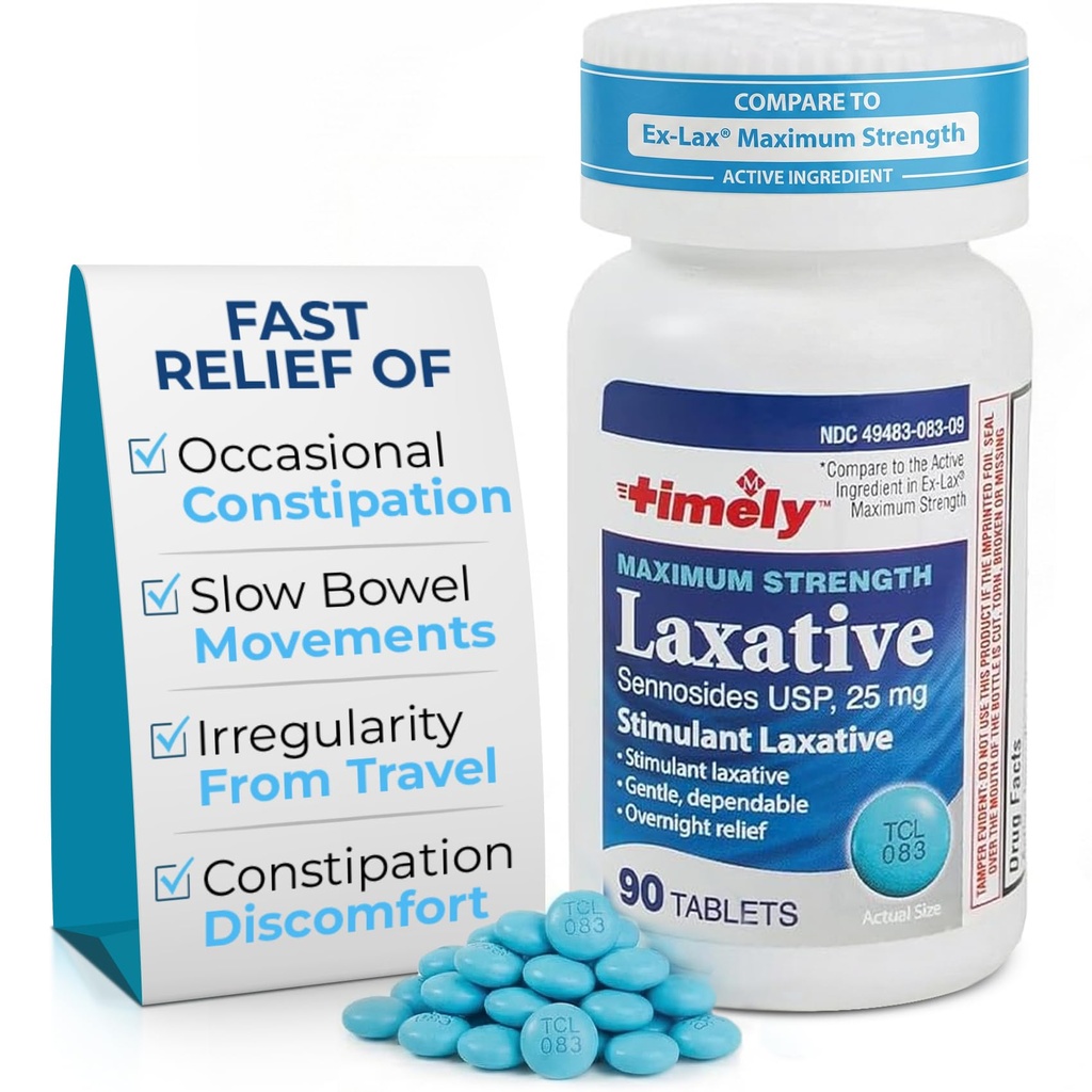 Timpul-CAP LABS, INC. Timely - Max Laxatives - 90 comprimate de putere maximă - 25 mg Sennozides Laxative - Ocazional Constipație Relief, Cele mai bune Laxative pentru constipație Acționare rapidă
