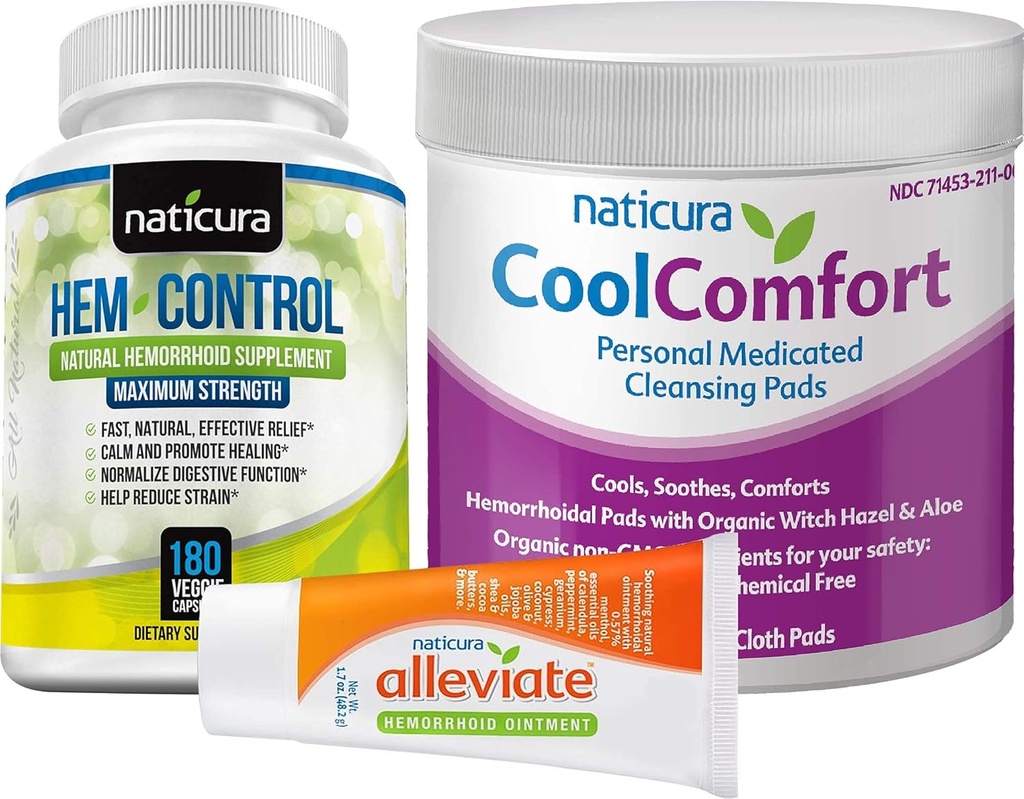 Bundle - Alleviate naturale hemoroizi relief Ointment, Hem-Control naturale hemoroizi Supliment (180 Conte), și CoolComfort personal curatare Pad-uri (100 Conte) - All-naturale, Acționează rapid