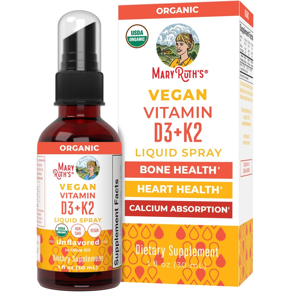 MaryRuth organic D3 + K2 Spray pentru adulți și copii pentru sănătatea oaselor 