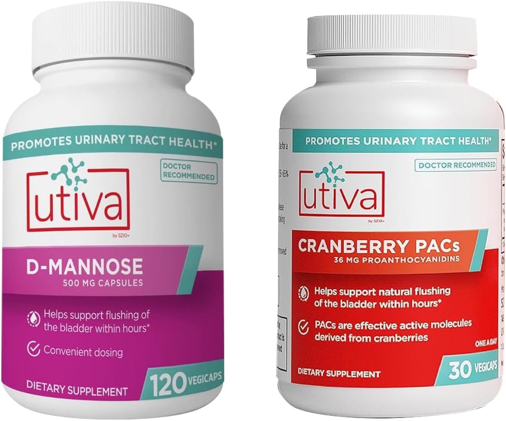 20% Bundle Utiva Cranberry PACs 30 Vegi Capsule Suplimentul de cranberry pentru tractul urinar Sănătate pentru femei şi bărbaţi + Utiva D- Manose 500mg 120 Capsule Flush natural Bladder şi tract urinar