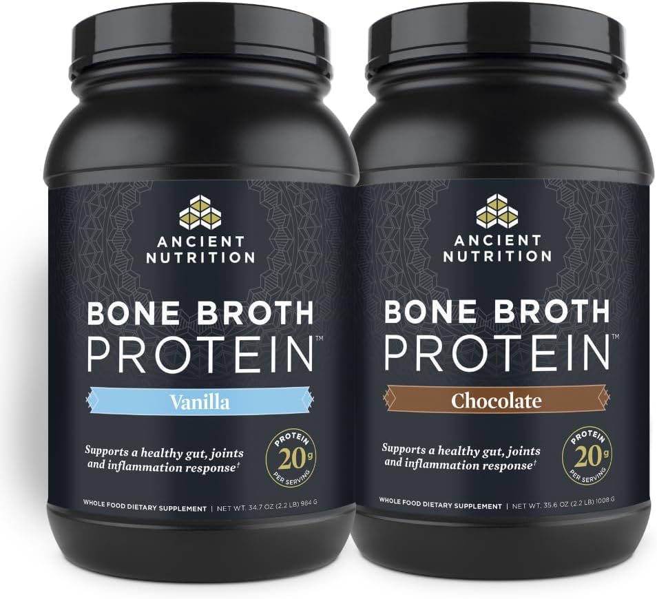 Nutritie antica Praf de proteine de Broth Bone, Ciocolata, 40 Serviri + Bronth Proteine Pulbere, Vanilie, 40 Serviri