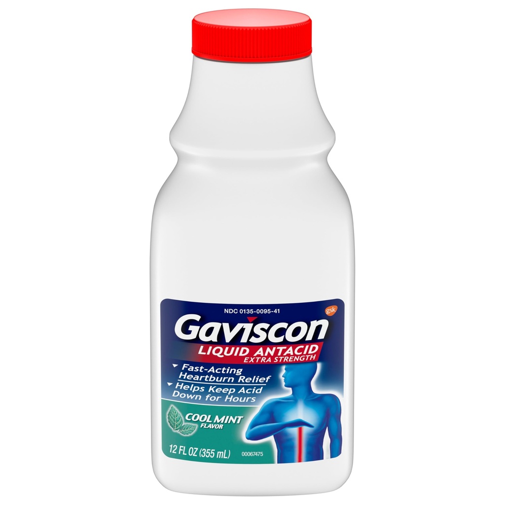 Gaviscon extra Putere rece de mentă lichid antiacid pentru acțiune rapidă arsuri la stomac, 12 Ounces