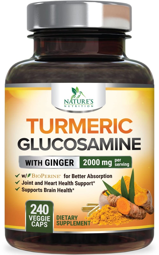 CurcuminÄ turmeric Supliment 2000mg - 95% Curcuminoide cu glucosamină, ghimbir & MSM, Pepper negru BioPerine pentru cea mai buna absorbtie, Nature's Vegan suport comun, non-GMO, îmbuteliat în SUA - 240 capsule