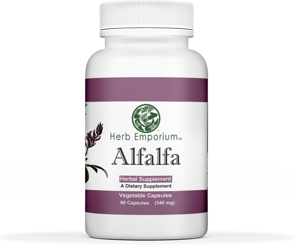 Herb Emporium Alfalfa (Medicago Sativa L, Alpalpa) Capsule 90 Capsule vegetale (340 mg) Supliment vegetal pentru digestia sănătoasă (Pachetul de 1)