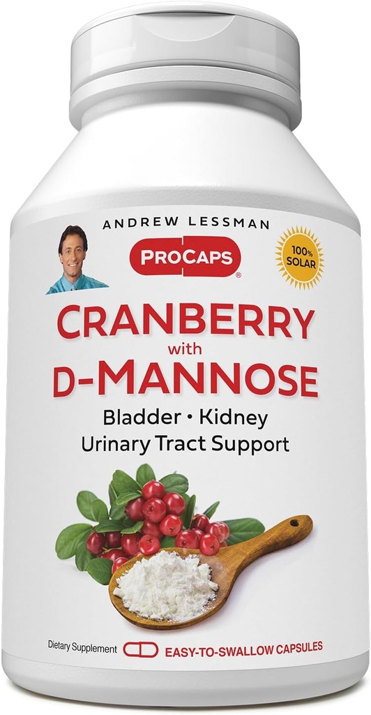 ANDREW LESSMAN Cranberry cu D-Mannose - 30 capsule - Suportă Bladder, Rinichii și urinare Tract Health. Concentrat de Cranberry şi D-Mannose. Capsule uşor de înghiţit