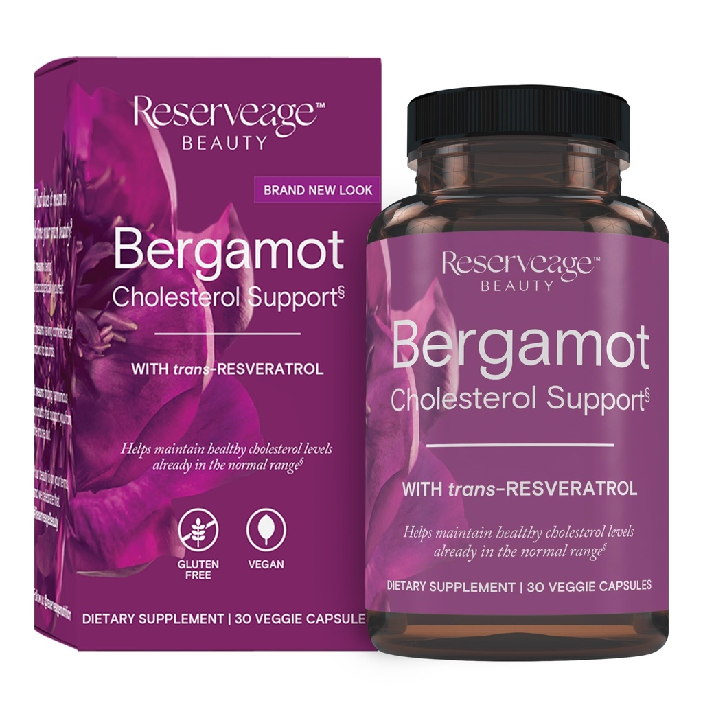 Rezervare Beauty Bergamot Cholesterol Suport cu Resveratrol - Supliment antioxidant pentru suport cardiovascular & Heart Health - Vegan & Non-GMO - 30 Capsule (30 Servings)