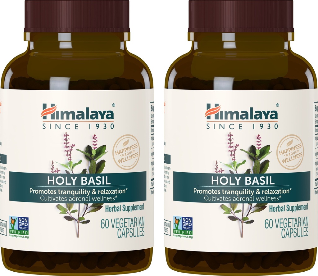 Himalaya Holy Basil, 60 de zile de aprovizionare - Herbal Adrenale de sprijin pentru ajutor de stres, relaxare, suport energetic și somnolență ocazională - Vegan, non-GMO, gluten gratuit, 720 mg, 60 capsule, pachet de 2