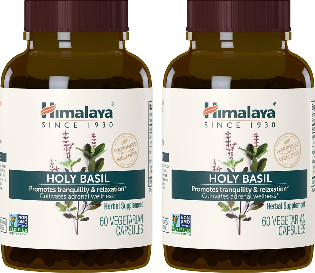 Himalaya Holy Basil, 60 Day Supply - Herbal Adrenal Support for Stress Relief, Relaxation, Energy Support and Occasional Sleeplessness - Vegan, Non-GMO, Gluten Free, 720 mg, 60 Capsules, Pack of 2