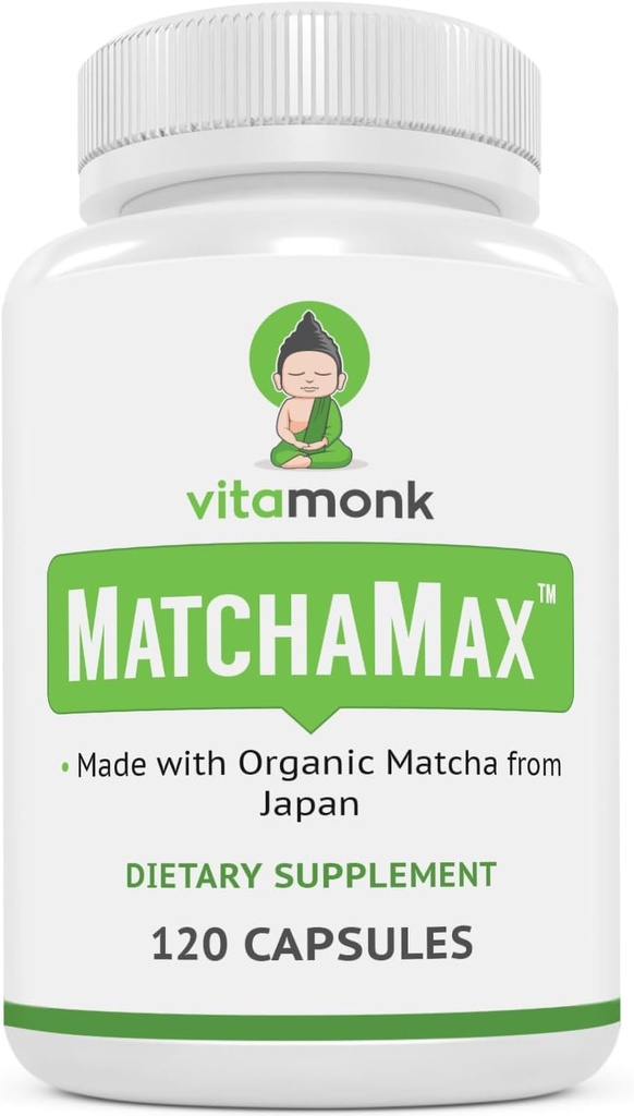 MATCHAMAXTM Capsule organice japoneze Matcha - Pur organic Matcha Pastile de ceai verde pentru energie Zen-Like naturale Mood Boost - Vegan Matcha Supliment ambalate cu antioxidanti - 120ct