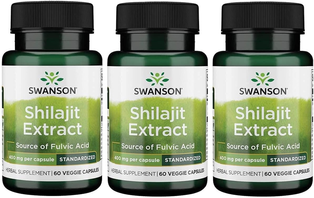 Swanson Silajit Extract - Suplimentul vegetal Promovarea suportului de creștere a celulelor - Formula naturală pentru wellness generală - (400 Milligrams 60 Veg capsule) 3 Pachet