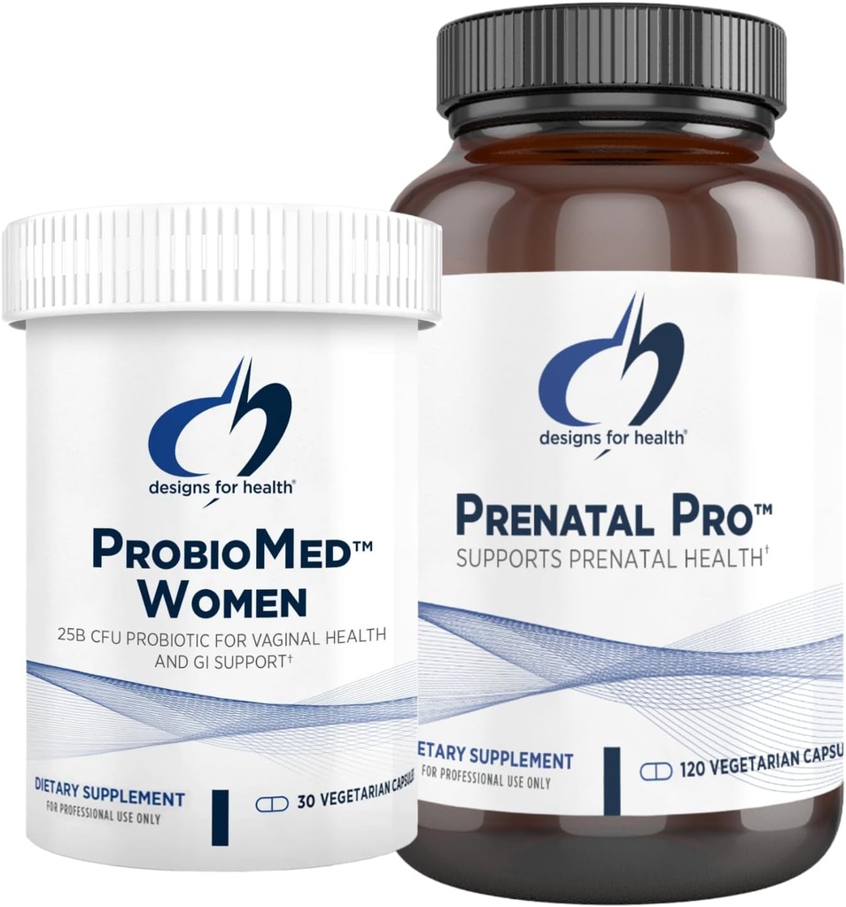 Proiectări pentru sănătate Bundle prenatal & probiotic - Pro prenatal (180 capsule) Multivitamine prenatale cu Folat și minerale Chelate și femei probiomed (30 capsule) Sanatate si Probiotic vaginal