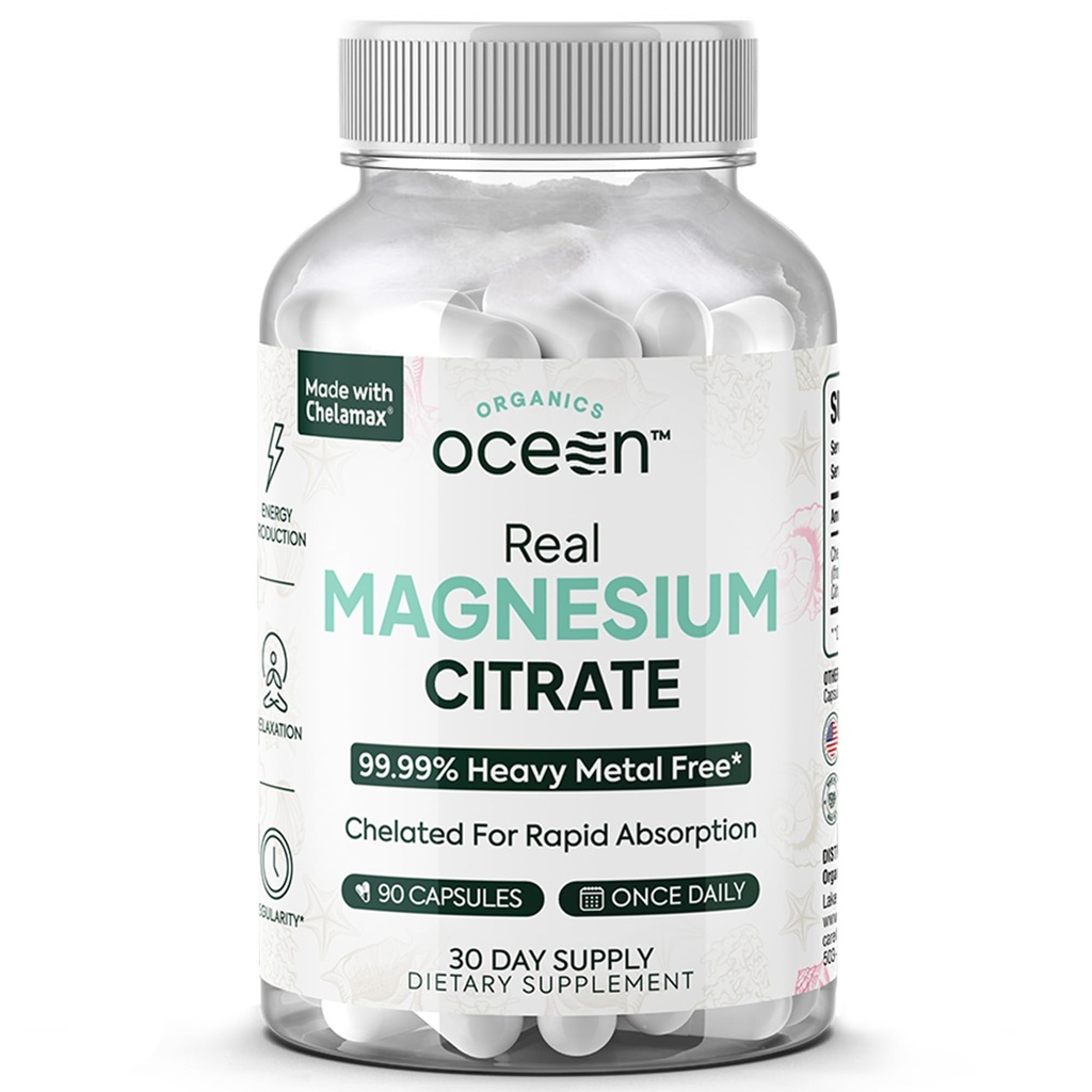 Organics Ocean Real Magneziu Citrate - supliment de magneziu de mare absorbţie - Magneziu Chelat pentru a sprijini energie, relaxare, şi Regularitate