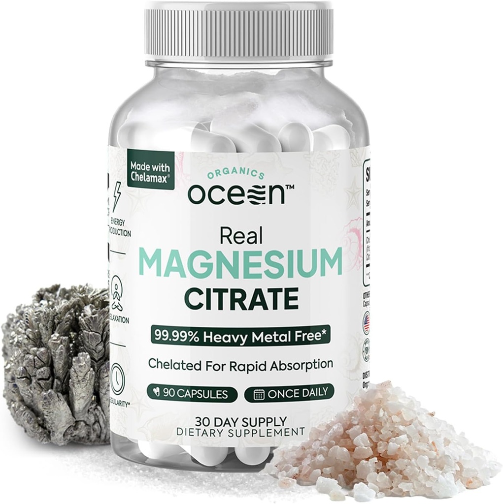 Organics Ocean Real Magneziu Citrate - supliment de magneziu de mare absorbţie - Magneziu Chelat pentru a sprijini energie, relaxare, şi Regularitate