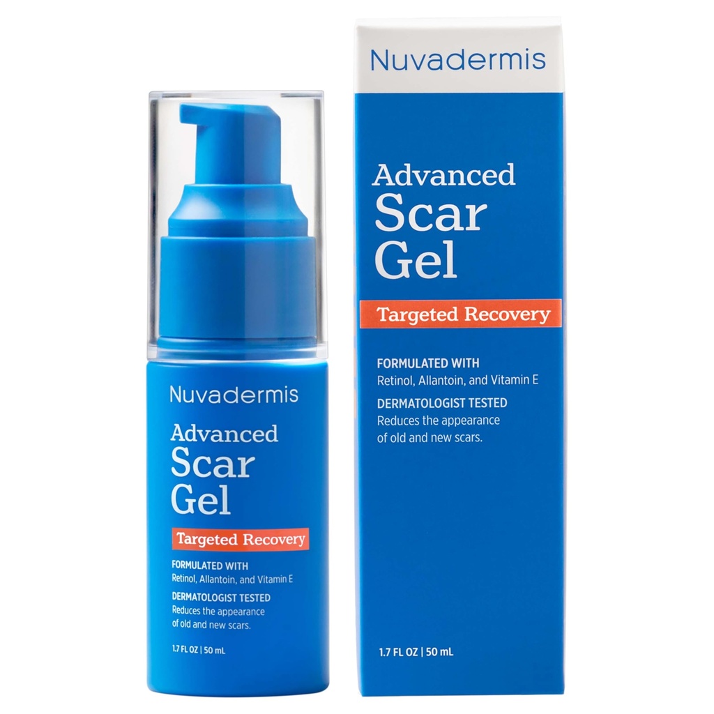 NUVADERMIS Silicon Scar Gel - 1,7 Fl Oz, Gel transparent - Retinol & Vitamina E Formula pentru cicatrici chirurgicale - C-Secțiune, Tuck Tuck Tummy & Keloid Care