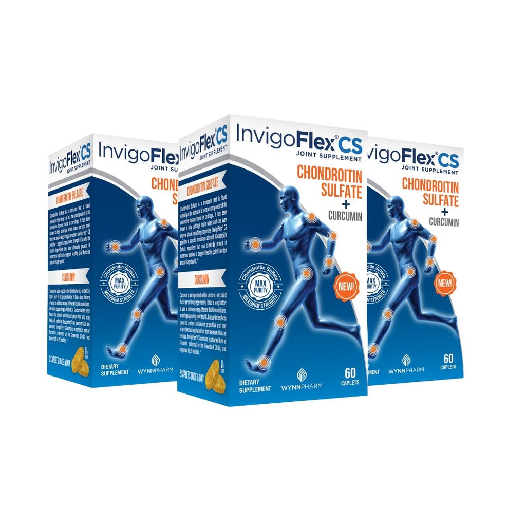 INVIGOFLEX Chondroitin Sulfat cu Curcumin Turmeric Non OMG pentru genunchi, mână, spate & Hip Premium supliment comun CS - 3 ambalaj