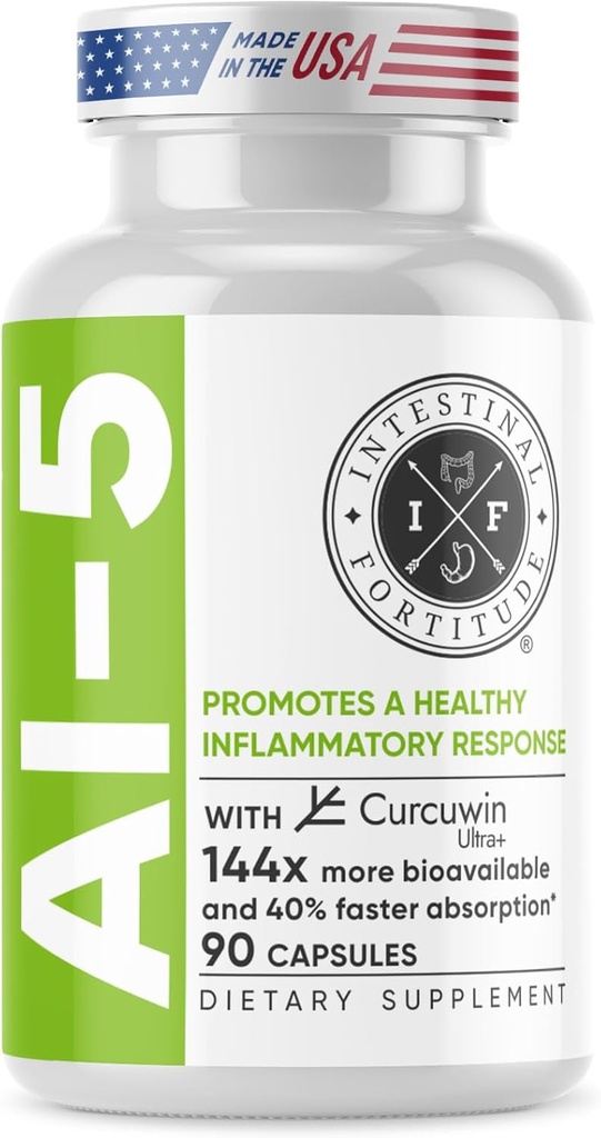 Fortitudine intestinală AI-5 - Digestive Herbal Capsule Supliment w/CurcuWIN, Turmeric, Curcumin, Boswellia Serrata, Ginger Root & EGCG Green Tea for Gut & Digestive Health Support, Non-GMO, Dairy Free