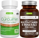 Multivitamine si Minerale pentru barbati + Complexul Curcumin C3, Vegan Bundle, Lansare sustinuta Multivitamine avansate + 300% Curcuminoide de absorbtie mai mare cu Uptake Rapid, de Igennus