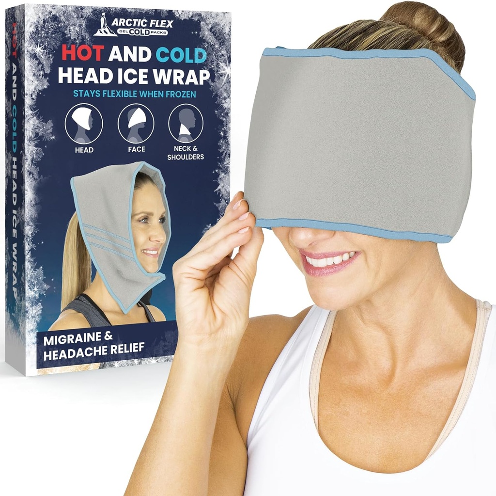 Arctic Flex Migrenă Migrenă Dureri de cap Relief Ice Head Wrap - Dureri de cap Capac de ambalaj de gheață - Mască flexibilă pentru ochi rece și fierbinte Gel pentru leziuni la gât, durere de tensiune umăr - Freeze, terapie termica - Kid, Bărbați, Femei