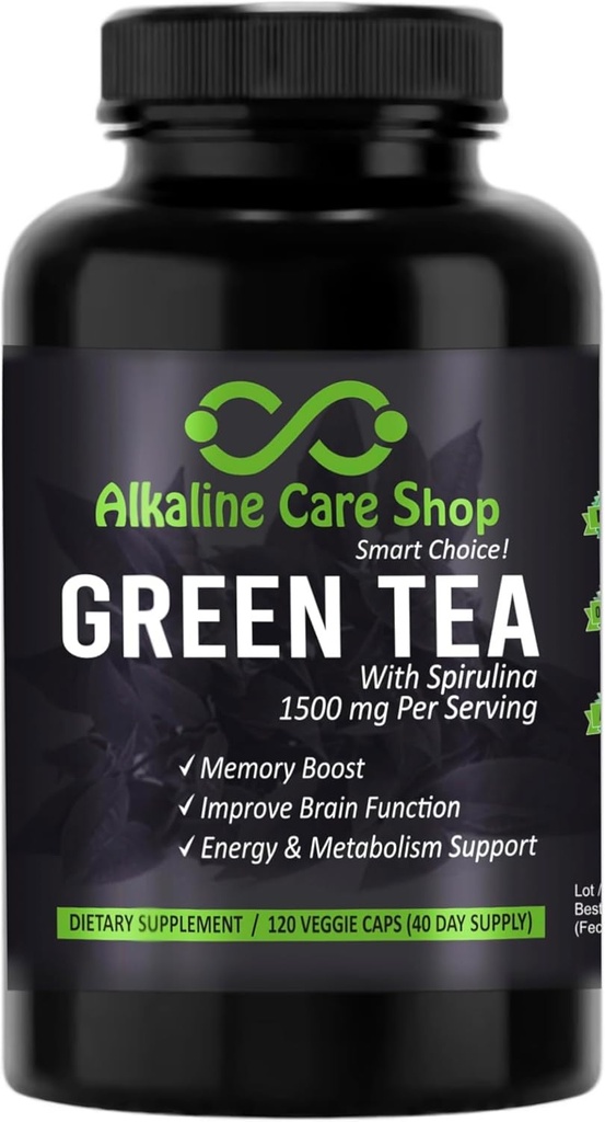 Îngrijire albaline - Ceai verde cu extract Spirulina 1500mg - supliment de ceai verde Ultra de înaltă absorbţie cu Spirulina - Ceai verde pentru capsulele de suport energetic şi metabolic - 120 capsule