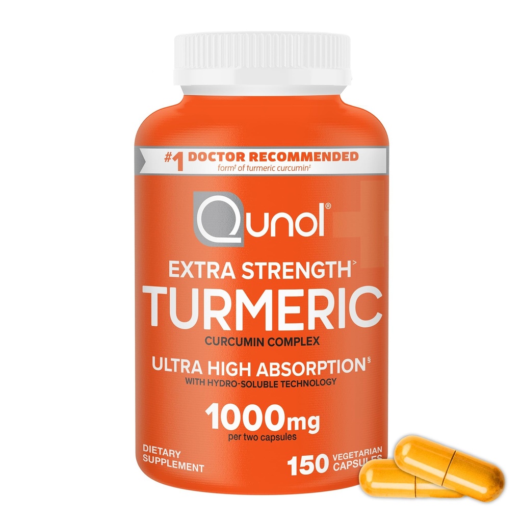 Qunol Turmeric Curcumin Supliment, 1000 mg cu Ultra mare absorbţie, pentru suport comun, capsule extra-rezistenta, 150 Conte