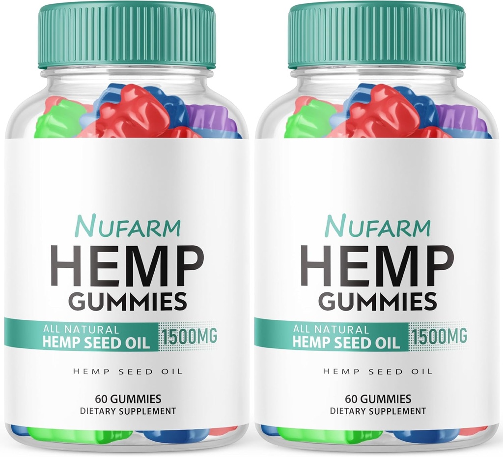 (2 Pack) Nufarm Hemp Gummies - Formula oficială - NewFarm Gumies cu extract de Hemp Performance, Nu Farm Gumies Gummes Gummy Great Gummy, Bio Heal Big Dimensiune Gummy, New 2023 1500mg per sticlă nouă (120 Gummes)