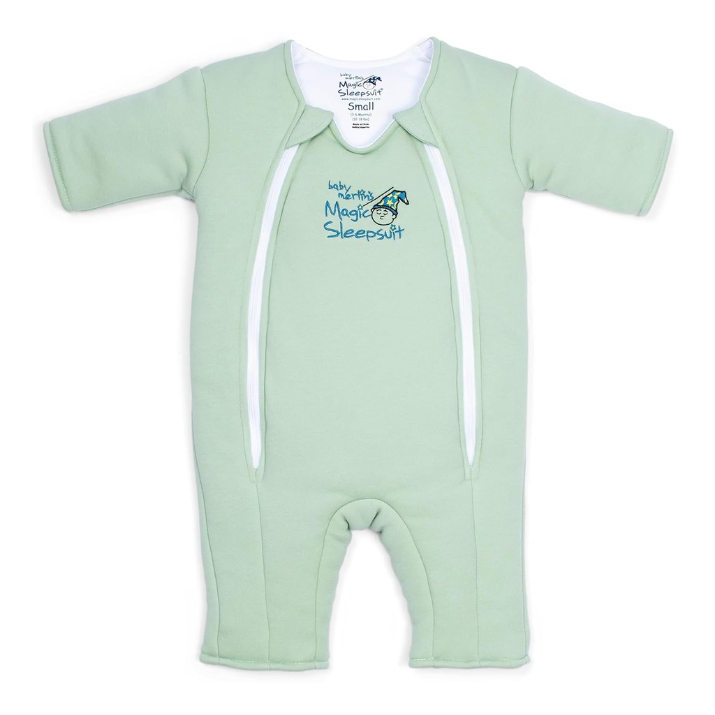 Magic Sleepsuit Baby Merlin bebelus produs de tranziție de bumbac - Design moale și confortabil, dublu fermoar pentru schimbări de scutece ușor, promovează somn sigur, 3-6 luni - Sage Green - mare 18-21lbs