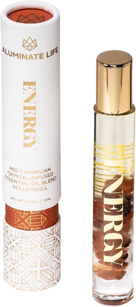 Essential Rollerballs ulei, .34 OZ, Energie - Red Carnelian Crystal Infuzat - Scents of Lemon, Grapefruit, & Bergamot - Aromoterapie Roll On Oils, Skin Care, Masaj
