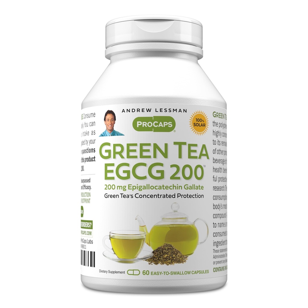 ANDREW LESSMAN Ceai verde EGCG 200mg - 60 capsule - 200 mg EGCG, Suport puternic antioxidant pentru functia hepatica sanatoasa, Imun, Creier, Inima si Sistemul Circulator. Fără aditivi