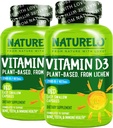 NATURO Vitamina D - 2500 UI - Planta pe baza de Lichen - Supliment natural D3 pentru sistemul imunitar, suport osos, sănătate comună - Vegan - non-GMO - gluten gratuit - 180 capsule (Pachet de 2)