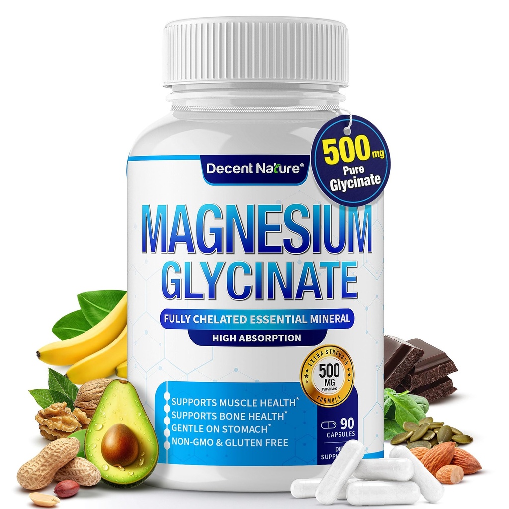 Glicinat de magneziu 500mg Supliment de magneziu - Chelated for High Absorbtion & Biodisponibility Support Sleep, Muscles, Oase, Crampe, Recovery & Energy, Vegan Non-GMO 90 Capsule