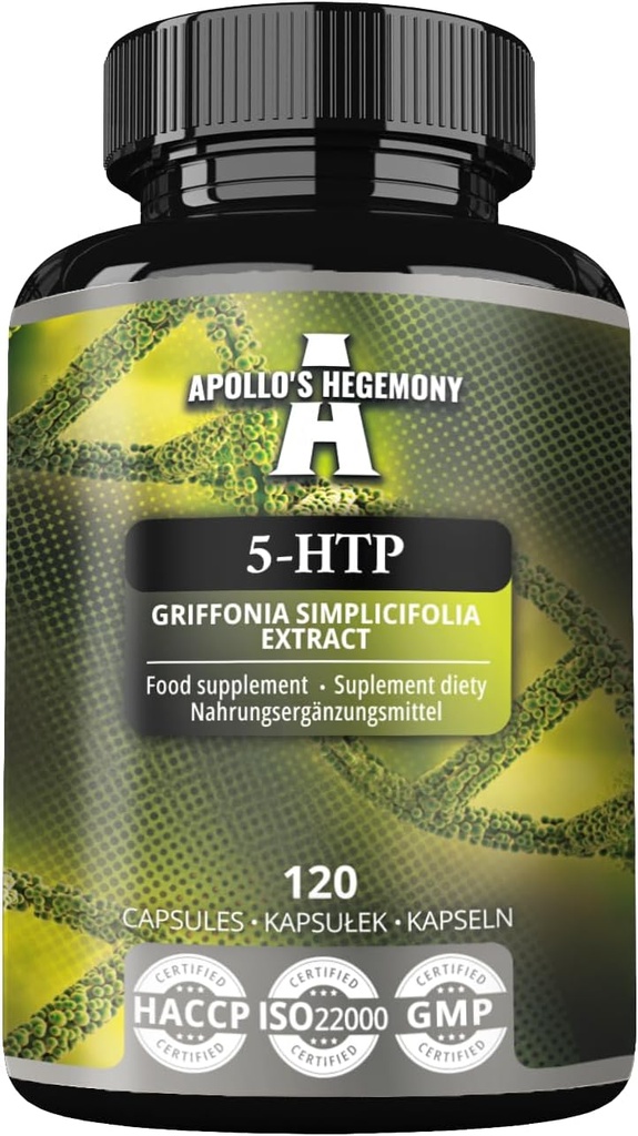 5-HTP 150 mg per capsulă - 120 capsule Vegane - 4 luni de aprovizionare - Griffonia simplicifolia extract de semințe - Îmbunătățește Mood and Well-Being - Supliment alimentar de Hegemonia lui Apollo