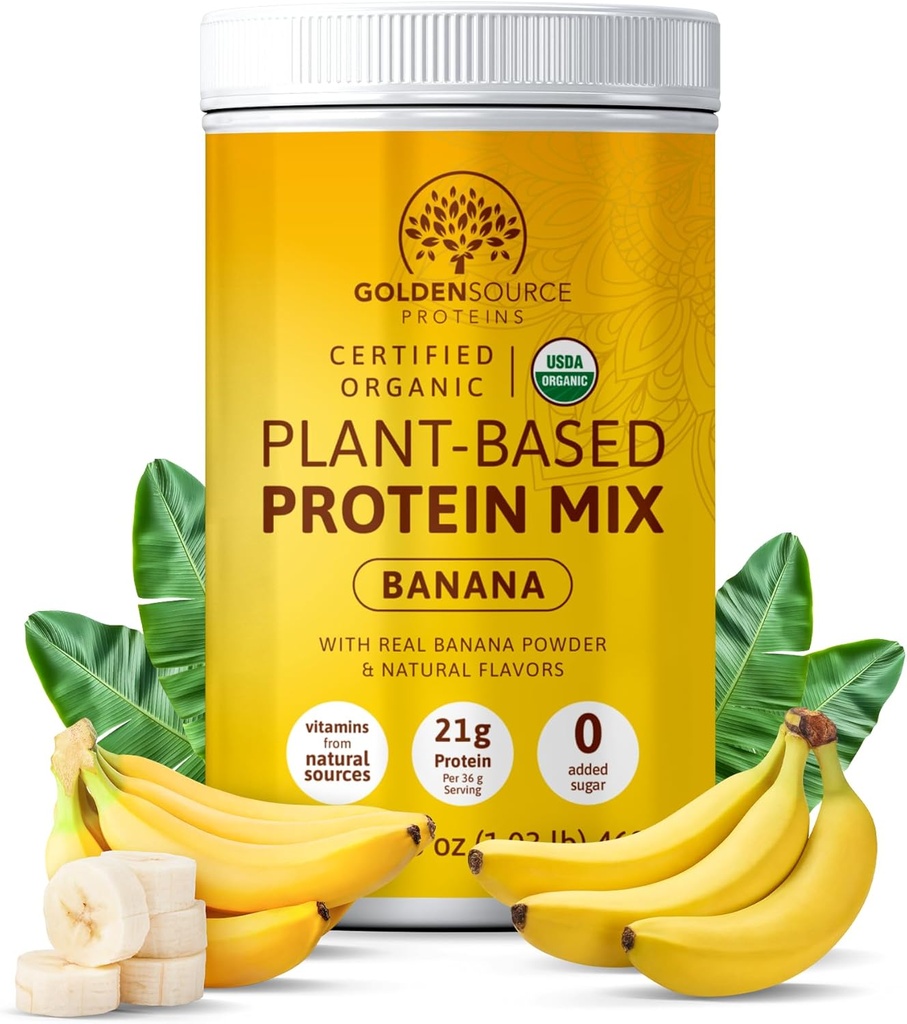 Banana - Pudră de proteine pe bază de plante, Mix de proteine, Pulbere de proteine cu vitamine și minerale, 20g de proteine, & profil complet de aminoacizi, pulbere de proteine din Vegan