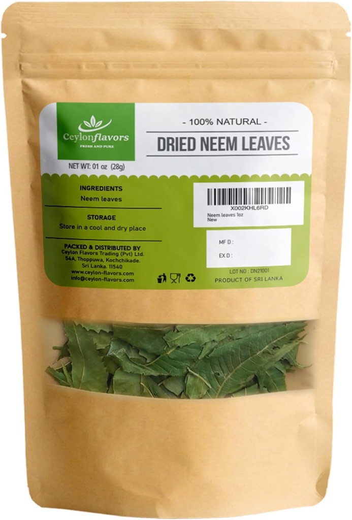 CEYLONFLAVORS PROASPETE ȘI PURE Uscate Neem frunze 1 oz recoltate din copaci naturale cultivate