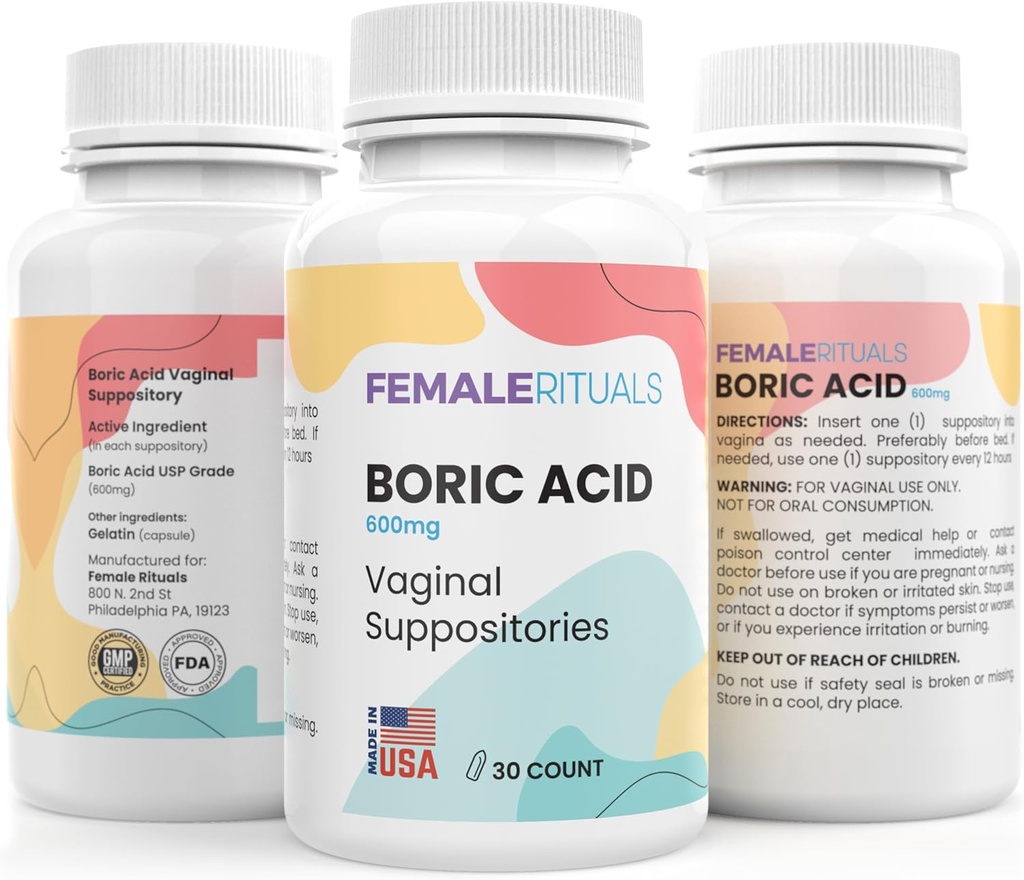 Supozitoare de acid boric pentru femei 600 mg 30 Pack - Solutie Odor & Drojdie Supozitoare acid boric - Supozitoare vaginale pentru PH Balanta si sanatate vaginala - Solutie vaginita pentru femei
