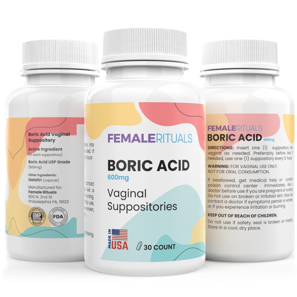 Supozitoare de acid boric pentru femei 600 mg 30 Pack - Solutie Odor & Drojdie Supozitoare acid boric - Supozitoare vaginale pentru PH Balanta si sanatate vaginala - Solutie vaginita pentru femei