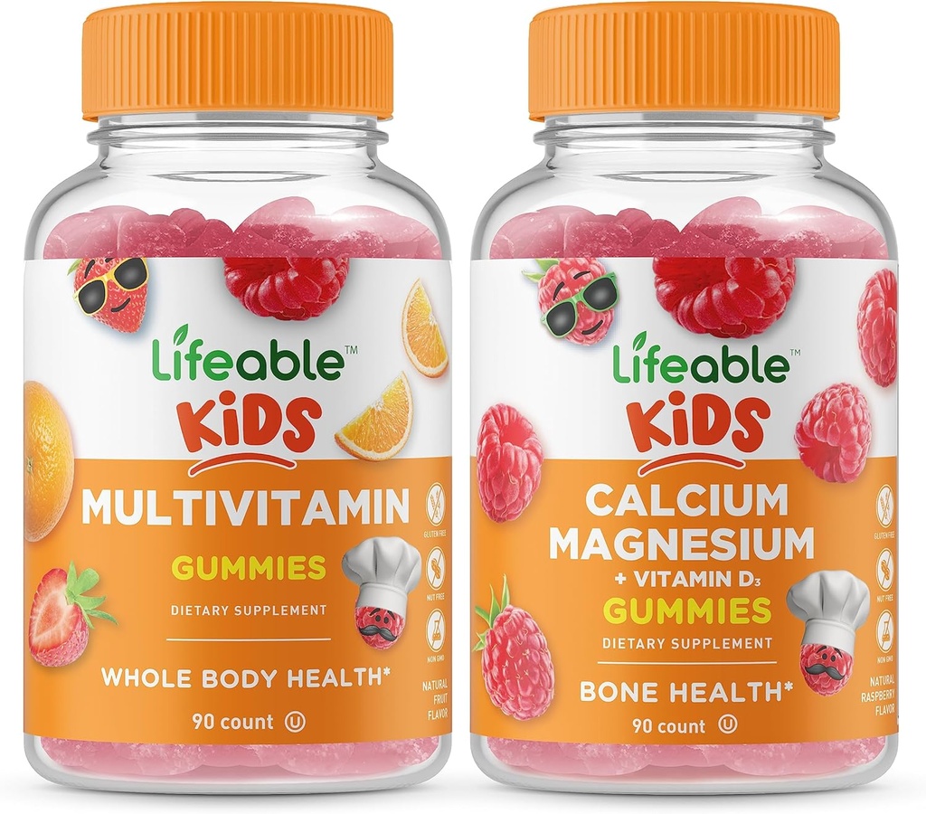 Multivitamine de viață Copii + Calciu Magneziu Copii, Gume Bundle - mare Tasting, Suplimentul de vitamine, Gluten gratuit, OMG gratuit, Guma de mestecat