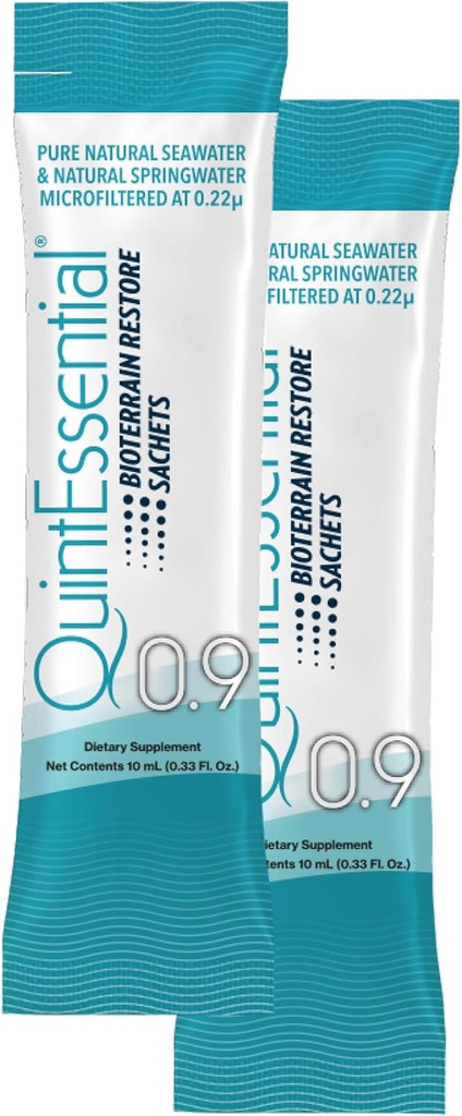 Quicksilver Scientific Quintessential 0.9 Sachete - Solutie izotonica cu Minerale de apa de mare + Apa de primavara alpina - Hidratare lichida, Electrolit + Suplimentul Multi Minerale (30 Conte)