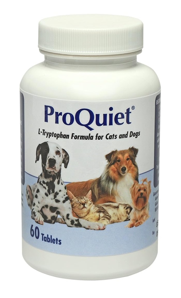 Opțiuni de sănătate animală ProQuiet L-Trytofan Formula pentru pisici și câini, foarte Palatable, Sprijină un sistem sănătos digestiv și nervos, Aroma ficatului, 60 comprimate