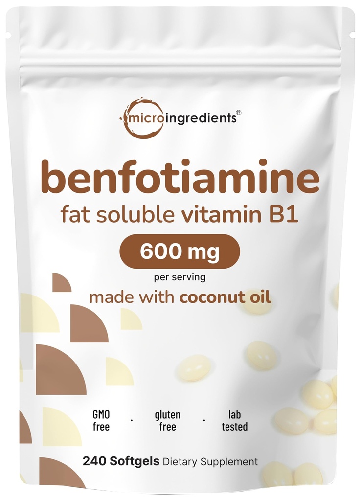 Micro Ingrediente Vitamina B1 Benfotiamină 600 mg Per Serving, 240 Softgels ulei de cocos 