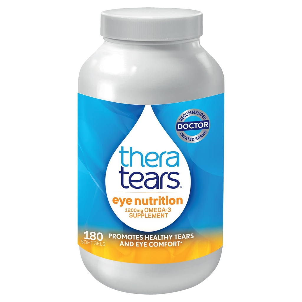 TheraTears Omega 3 Supliment pentru Îngrijirea Ochilor, 1200mg Ulei de pește și ulei organic de semințe de in cu vitamina E, 180 Conte
