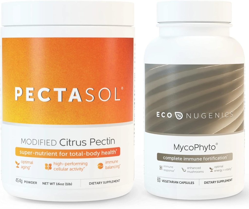 EcoNugenii Ultimate Immune System Support Pack - PectaSol-C Citrus Pectin modificat- 454 Grams & MycoPhyto Medical Mushroom Health- 60 Capsule