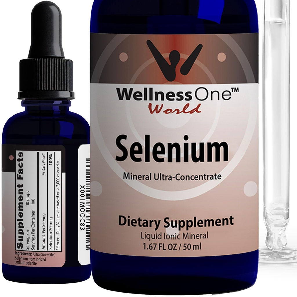 WellnessOne Liquid Seleniu Supliment - Ionized Seleniu Picături lichide 70 mcg - Antioxidant, Cardiovascular și Suport Immun - SUA Testat, Vegan, Non-GMO, Gluten Free, Nearomat - 1.67 fl oz