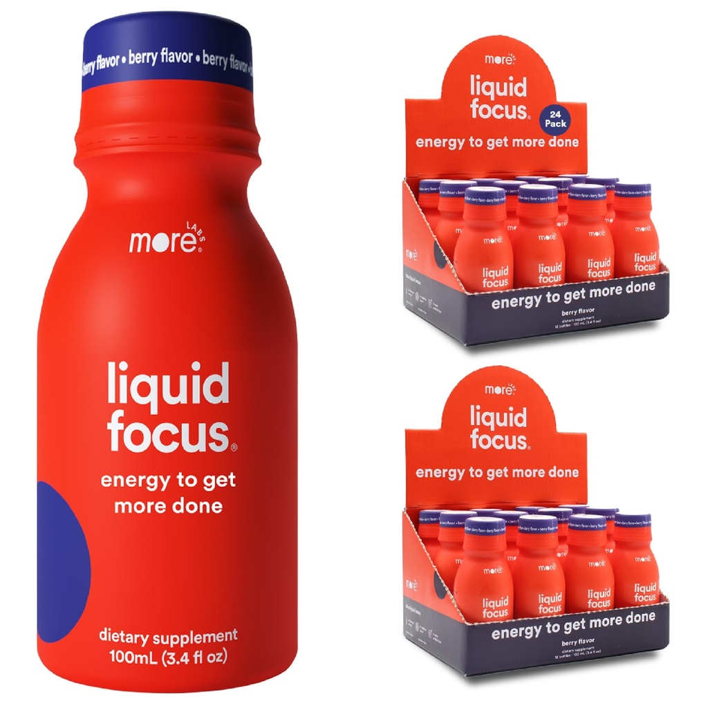 Mai multe Labs Liquid Focus, Nootrop Smart Drink cu puternice antioxidanți și plante adaptogene pentru energie și concentrare, 150mg Cafeina (Pachet de 24)