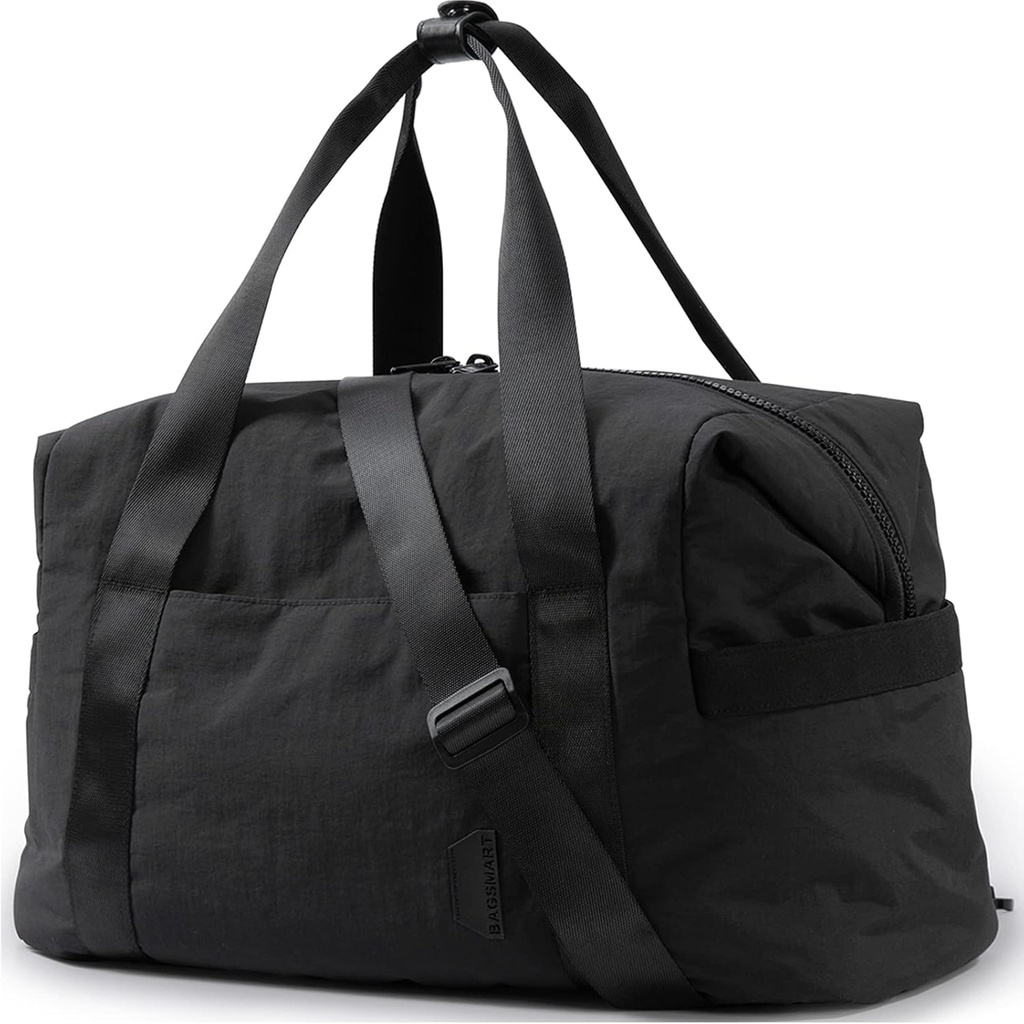 BAGSMART Gym Bag pentru femei, Carry on Weekender Overnight Bag, Saci de călătorie Duffel cu Trolley Sleeve, Personal Post Travel Bag Tote Bag de antrenament Dance Bag (Black,Medium)
