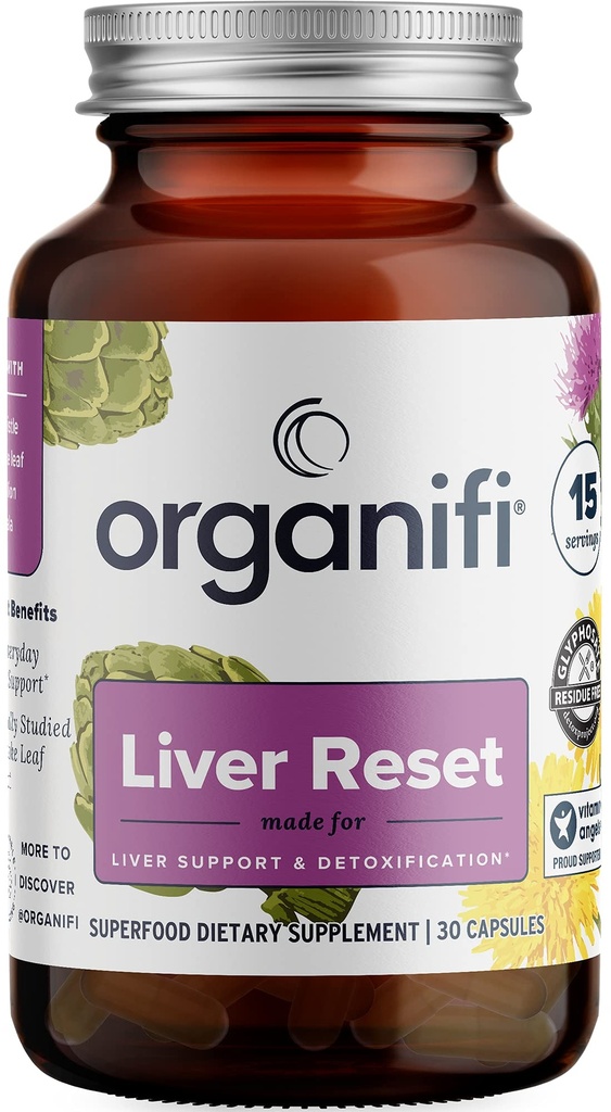 Organifi - Reset hepatic - Detoxifiere hepatică - Suport digestiv și imun - Promovează producția de energie celulară, 30 capsule
